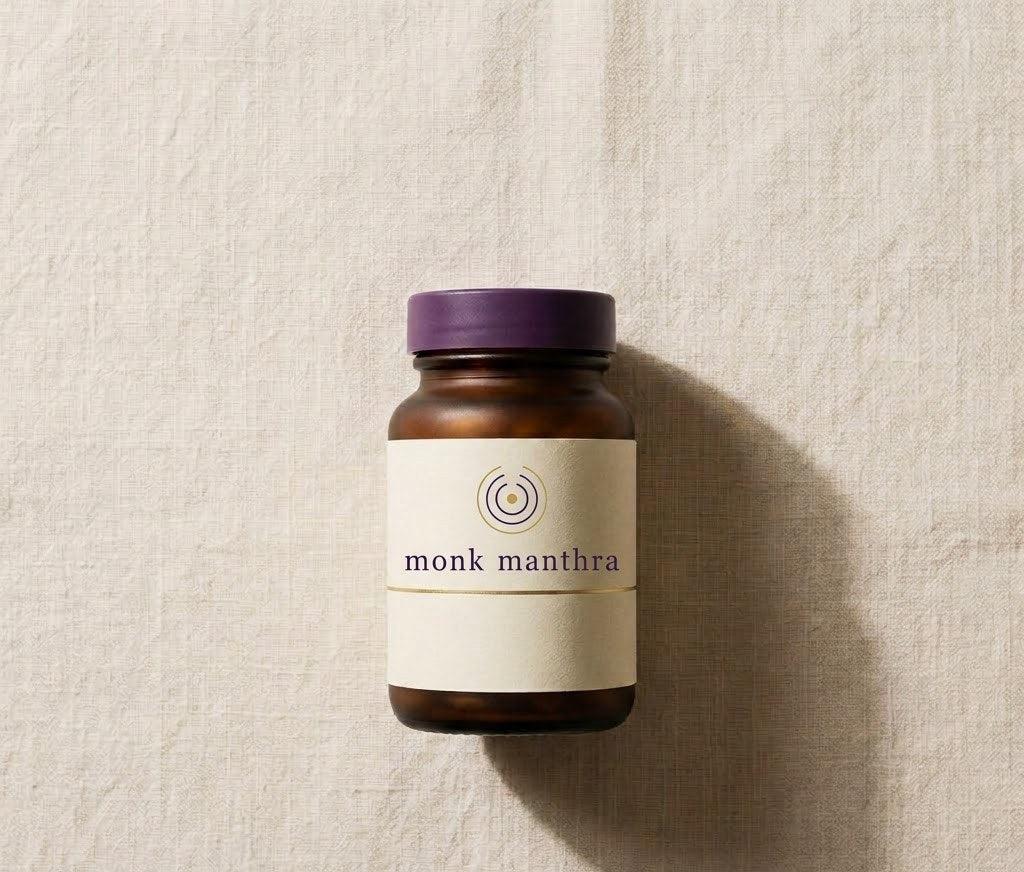 Calm — Ashwagandha Ksm-66, photographed overhead on linen