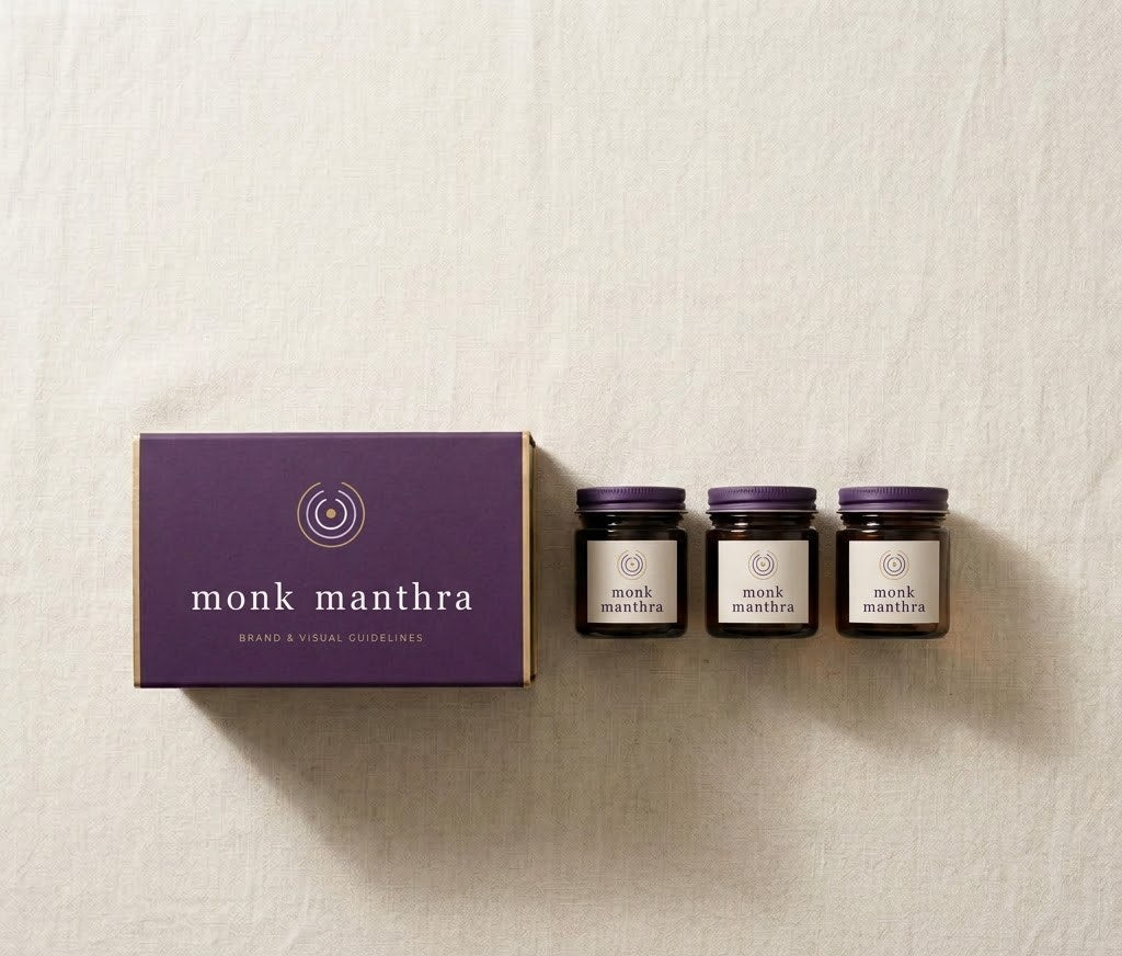 The Evening Three — gift carton with three amber jars on linen